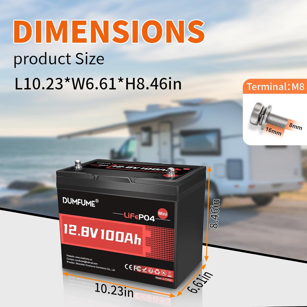 12V 100Ah Mini LiFePO4 Lithium Battery BCI Group 24 100A BMS 1280W Rechargeable Lithium Iron Phosphate Battery 6000+ Cycles Perfect for RV, Solar, Home Energy Storage