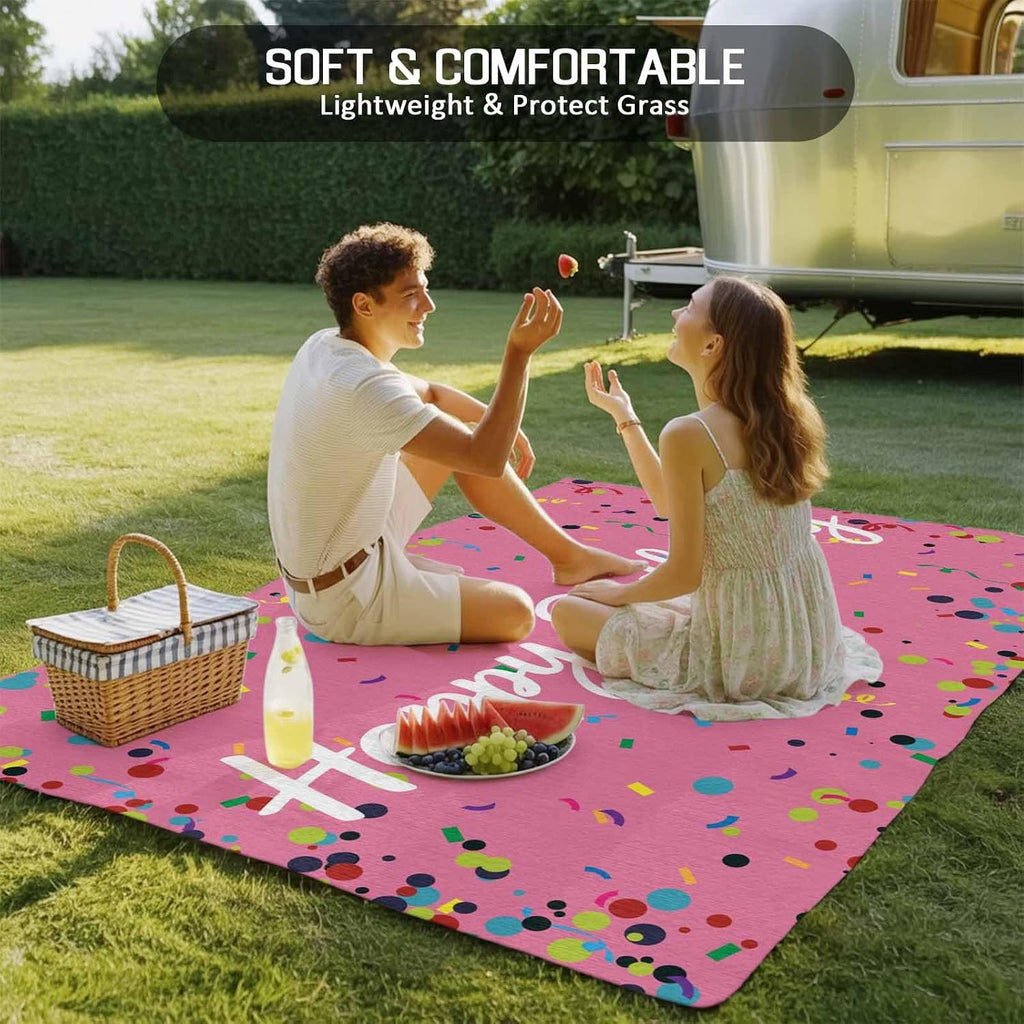 Outdoor Rug 4x6ft Colorful Happy Birthday Patio Area Rugs Waterproof Easy Cleaning Non Shedding Thick Mats Pink Carpet for Indoor Outdoor Porch Deck Backyard Balcony