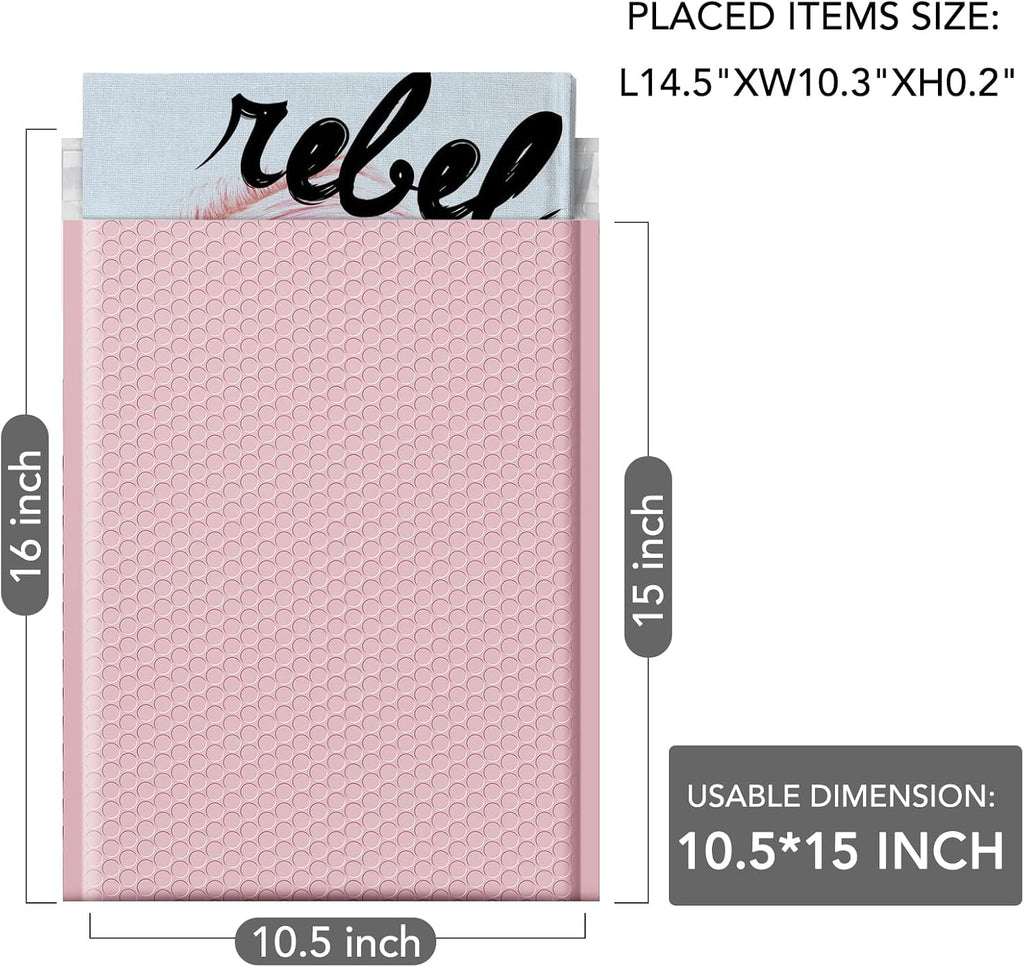 GSSUSA Large Bubble Mailers 10.5x16 Inch 500 Pack Light Pink Padded Envelopes, Strong Adhesion Self-Seal Bubble Envelopes for Mailing Clothes,Magazines