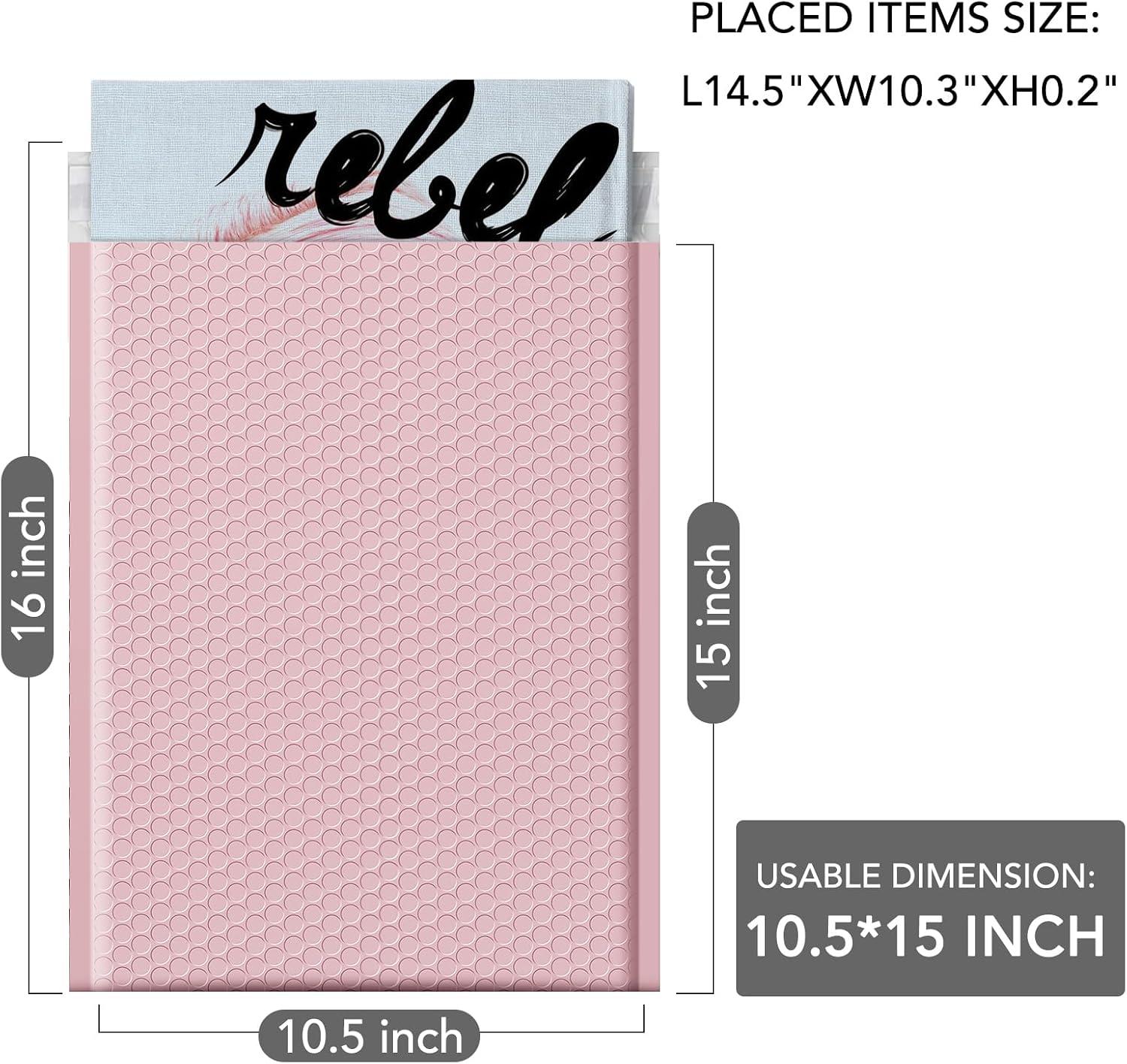 GSSUSA Large Bubble Mailers 10.5x16 Inch 500 Pack Light Pink Padded Envelopes, Strong Adhesion Self-Seal Bubble Envelopes for Mailing Clothes,Magazines