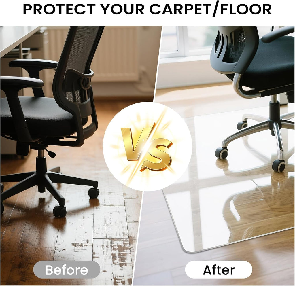 Tempered Glass Chair Mat with Lip, 36'x48' Heavy-Duty Office Floor Protector for Under-Desk Reach, for Carpet & Hardwood, 1/5' Thick