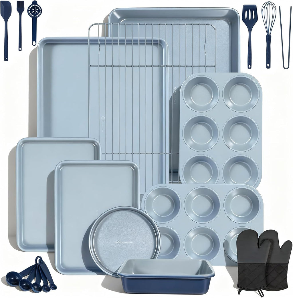 Ammeloo 3-Piece Hybrid Tri-Ply Stainless Steel Frying Pan Set & 22-Piece Baking Pans Set
