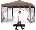 Tangkula 10x10 Ft Pop Up Canopy with Netting, Easy Up Outdoor Tent with Mesh Sidewalls, Carrying Bag, Adjustable Height, Portable Canopy Tent for Parties Events Camping Travel