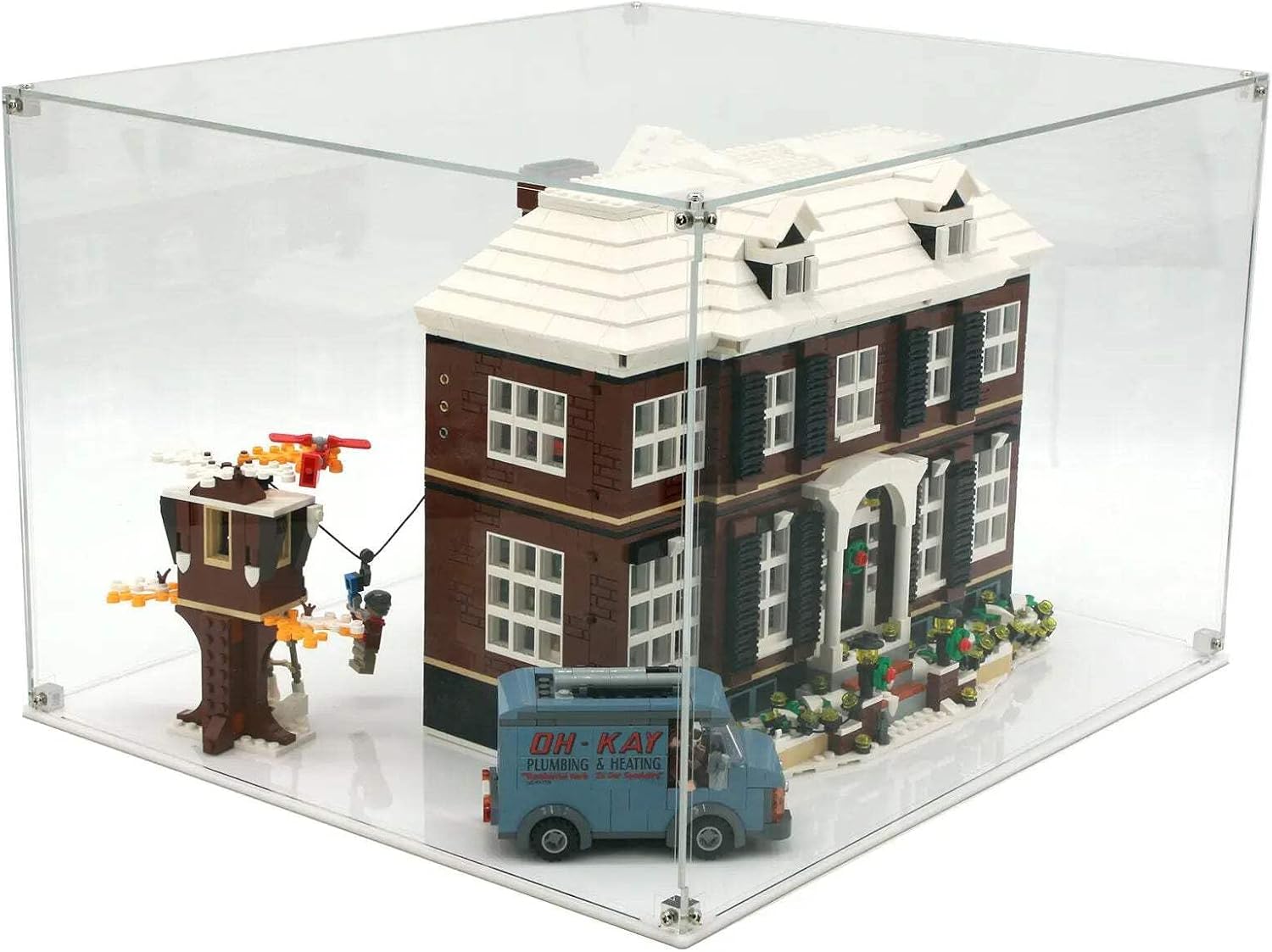 Display Case Compatible with Lego 21330 - Home Alone - Acrylic Dustproof Showcase with Pre-Printed Background - Set Not Included