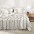 S VICTORY SYMBOL 100% Organic Linen Sheets Set,Yarn Dyed Green Vertical Stripe Bed Sheets,French Natural Flax Bedding Set,Queen Size Washed Linen 4pcs Farmhouse Bed Sheets