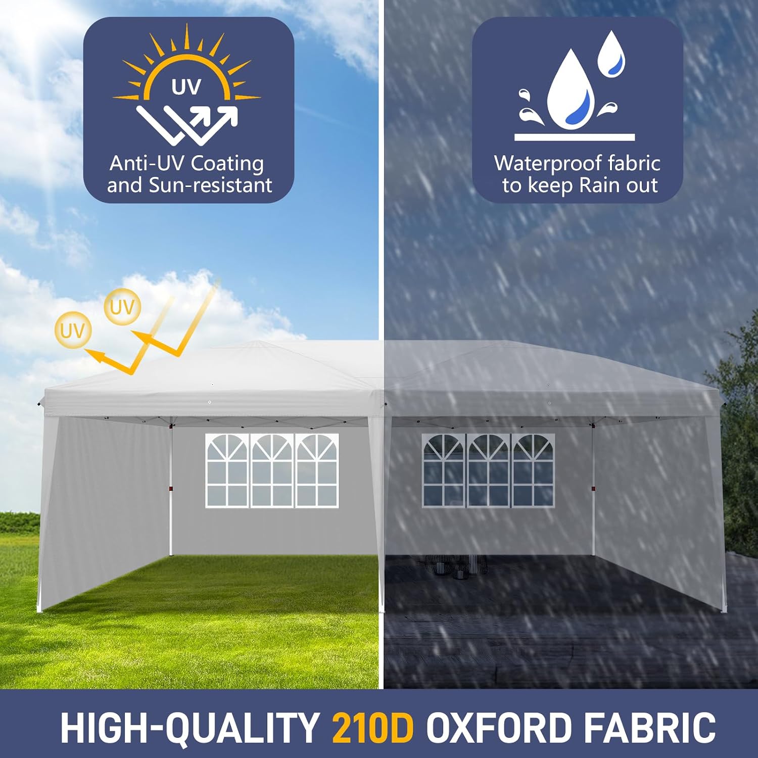 VINGLI 10x10 Pop Up Canopy Tent with Carry Bag and Sandbags, Outdoor Gazebo Canopy 10x10 Party Tent Commercial for Party, Event (White, 10x20ft)