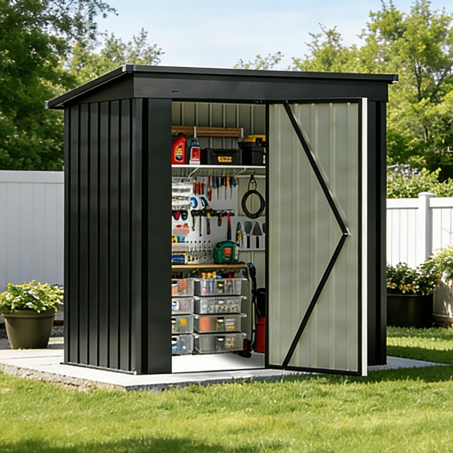 5 x 3FT Metal Outdoor Storage Shed, Waterproof Garden Utility Shed with Lockable Door, All-Weather Storage Shelter for Bikes,Tool for Patio Lawn Backyard Garden Black