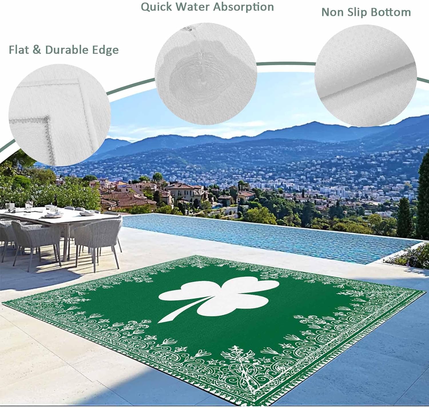 Outdoor Rug 4x6ft Retro St. Patrick's Day Celtic Knots Shamrock Leaves Patio Area Rugs Waterproof Easy Cleaning Non Shedding Thick Mats Green Carpet for Indoor Outdoor Porch Deck Backyard Balcony