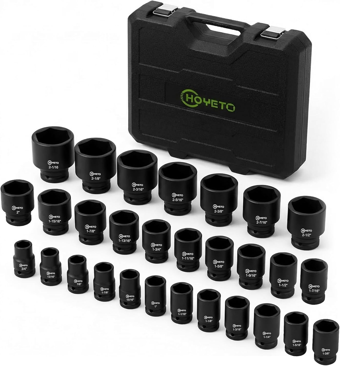 3/4' Impact Socket Set 29 Piece 3/4' Drive Impact Sockets Set, Rugged Construction, Cr-Mo, 6-Point Sockets,3/4 Inches Socket Set Impact SAE 3/4 inch - 2-1/2 inch, with a Storage Cage