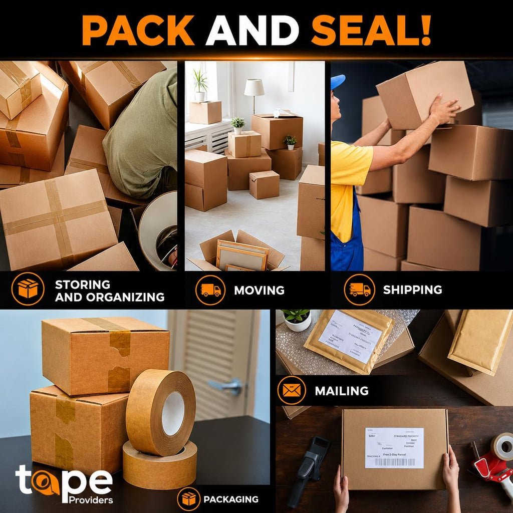 WOD Made in USA Kraft Paper Flatback Carton Sealing Tape - 2 inch x 60 yds. - for Packaging, Moving, Shipping, or Storage Boxes, Pack of 24