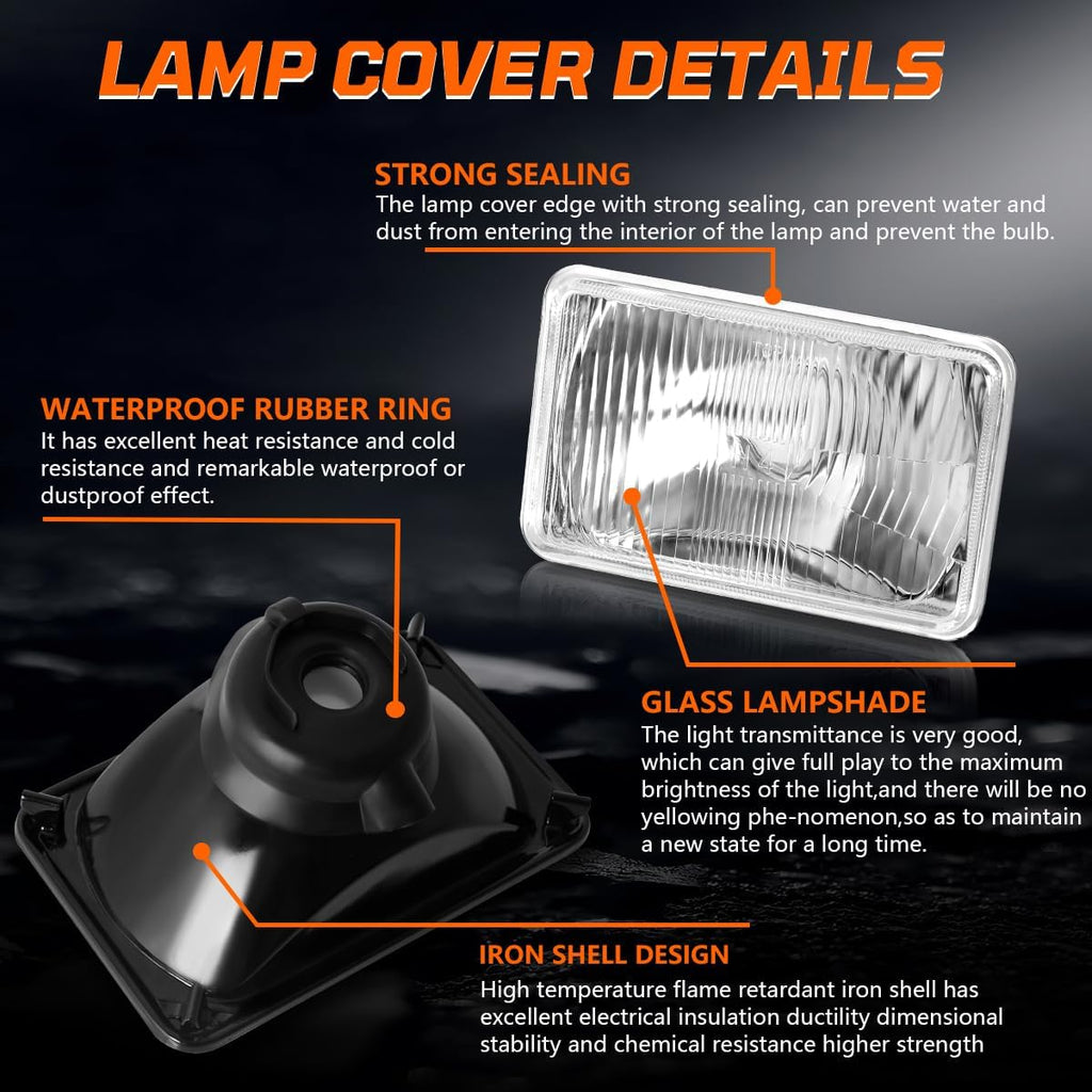 4pcs 4x6 Inch H4651 H4652 H4656 H4666 H6545 Headlights Housing + H4/9003 High Low Beam Bulbs Compatible with Cars,Truck and Van,OEM Style Original Classic Look Conversion Assembly
