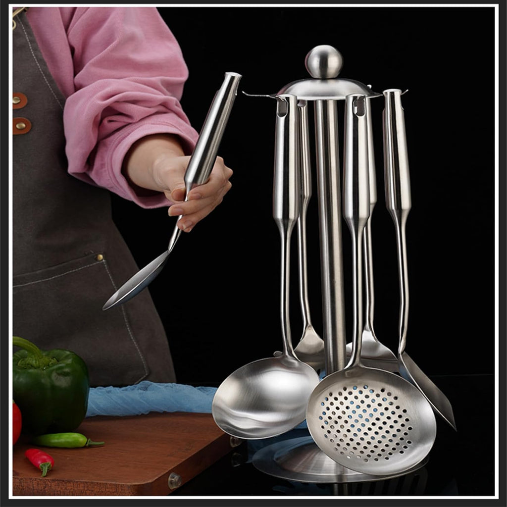 304 Stainless Steel Kitchen Utensils Set 7 Piece Stainless Steel Cooking Utensils Set with Utensil Holder Non Stick Non-Slip Heat-Resistant Handle BPA Free Dishwasher Safe