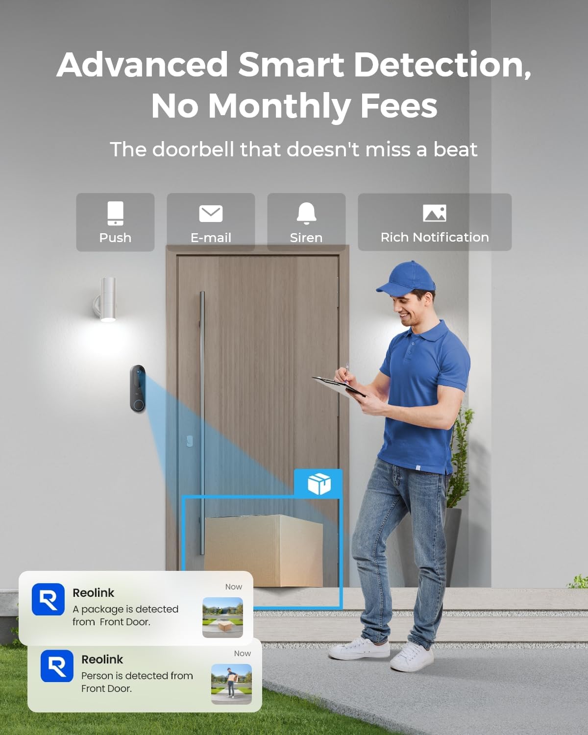 REOLINK Video Doorbell (Battery) 256GB microSD Card Bundle, 1:1 Head-to-Toe View, 2.4/5 GHz WiFi, Person/Vehicle/Package Detection, No Monthly Fees