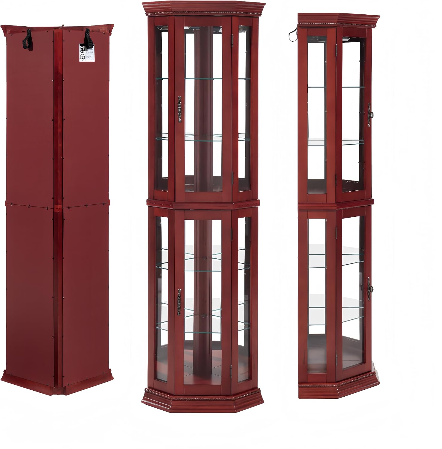 Ball & Cast 70' H Lighted Corner Curio Cabinet, Glass Display Cabinet with 6 Tempered Adjustable Glass Shelves and Doors,Include Light Bulb, Rack for Living Room,Cherry