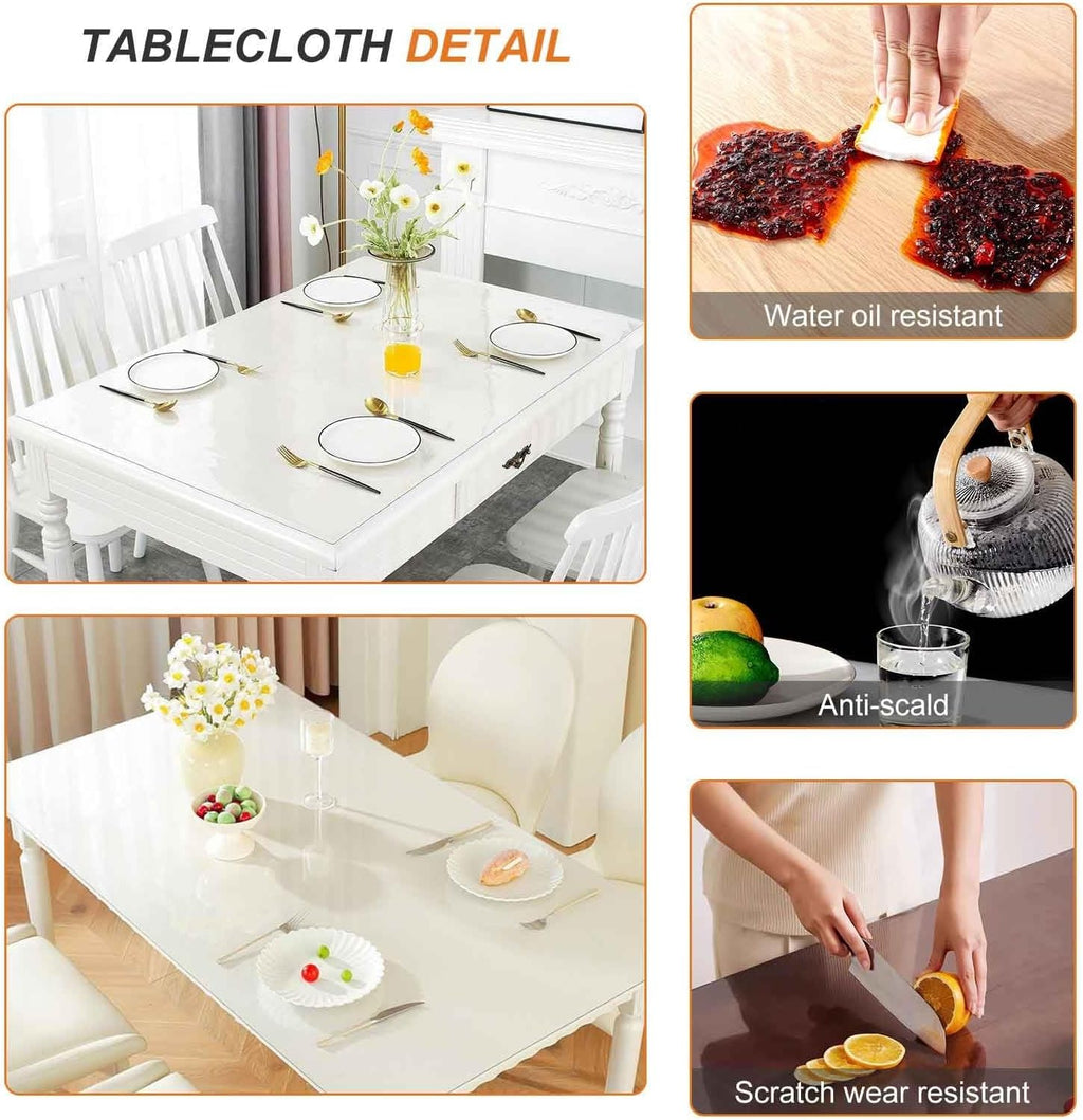 Tablecloth Cover Clear Plastic Table Protector 2mm Transparent Vinyl Long PVC Table Cloths Water Rresistant Wipeable Furniture Floor Carpet Topper Pad for Office Desktop Dresser Dining Table(39.4x59.1