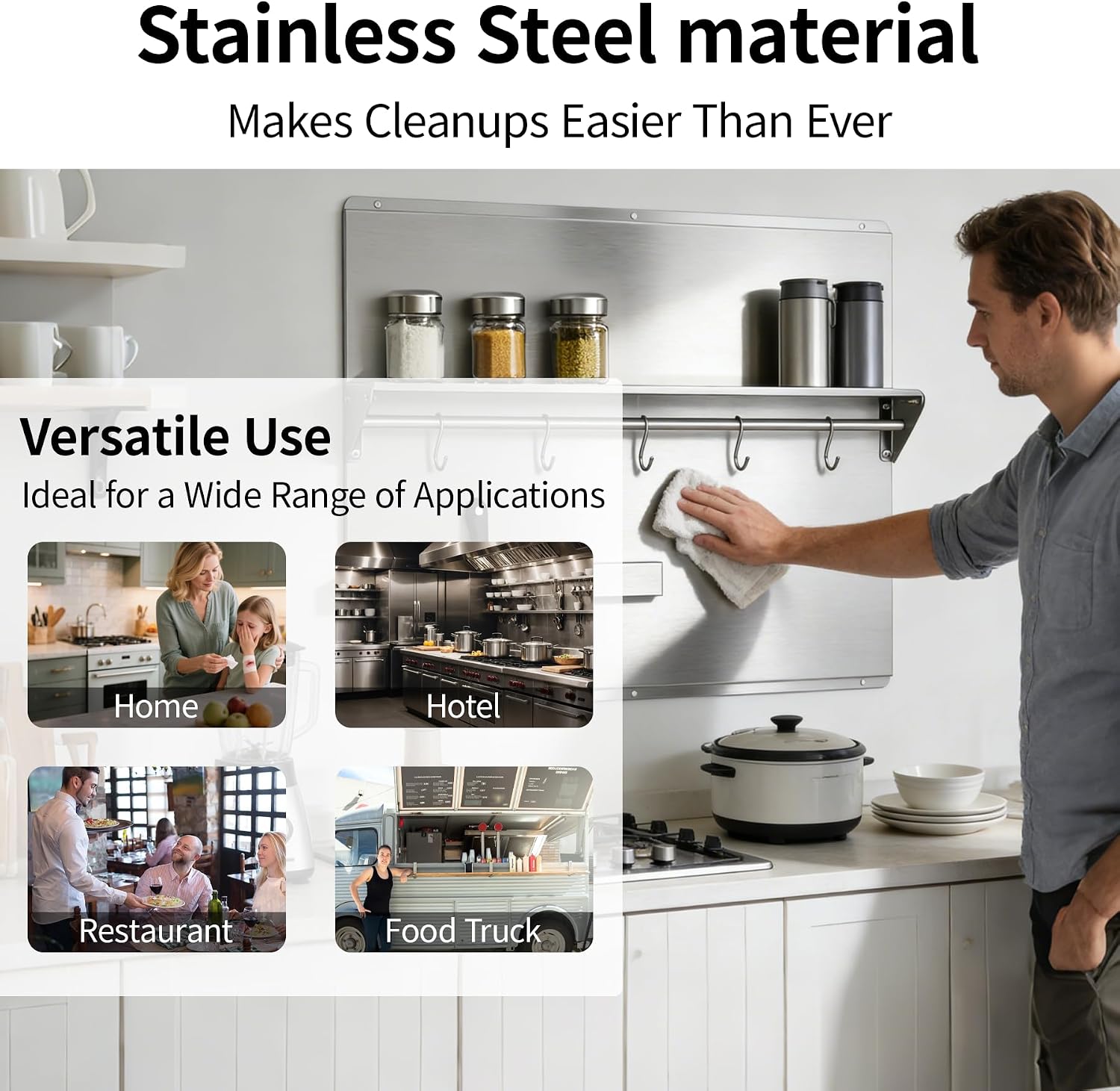 Range Backsplash – 36'x30' Stainless Steel Backsplash with Storage Shelf & Magnetic Knife Holder, Stove Backsplash for Kitchen Wall Protection, Pre-Drilled Holes for Easy Installation & Easy Clean