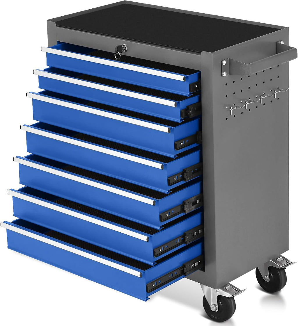 7-Drawer Rolling Tool Chest with Wheels,Tool Cabinet on Wheels with Keyed Locking,Multifunctional Tool Cart on Wheels,Tool Storage Organizer Cabinets for Garage,Warehouse, Repair Shop (Grayish Blue)