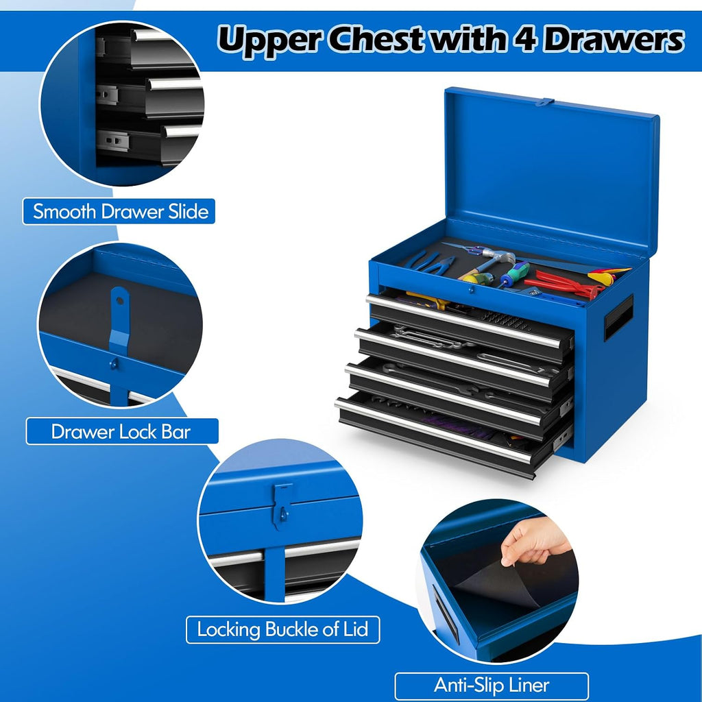 Rolling Tool Chest, 5-Drawer Tool Storage Cabinet with Wheels, Adjustable Shelf & Anti-Slip Liner, Tool Box Organizer for Garage, Warehouse & Workshop (Blue+Black)