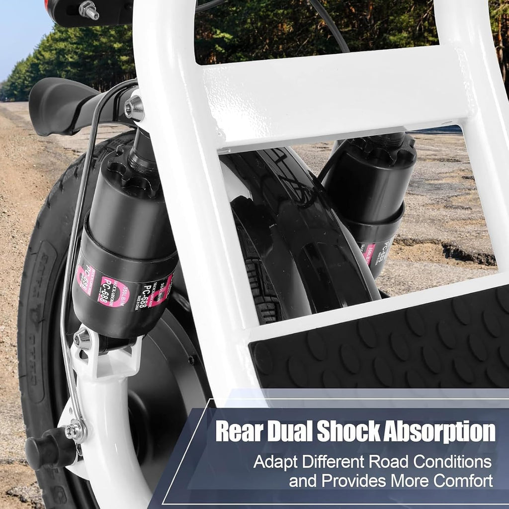 Caroma Peak 800W/1200W Electric Scooter with Seat, Max 20/30Miles&20MPH, 14' Tires Foldable Adult Electric Scooter with Basket for Pets & Cargo, Dual Shock Absorbing EScooter for Commuting
