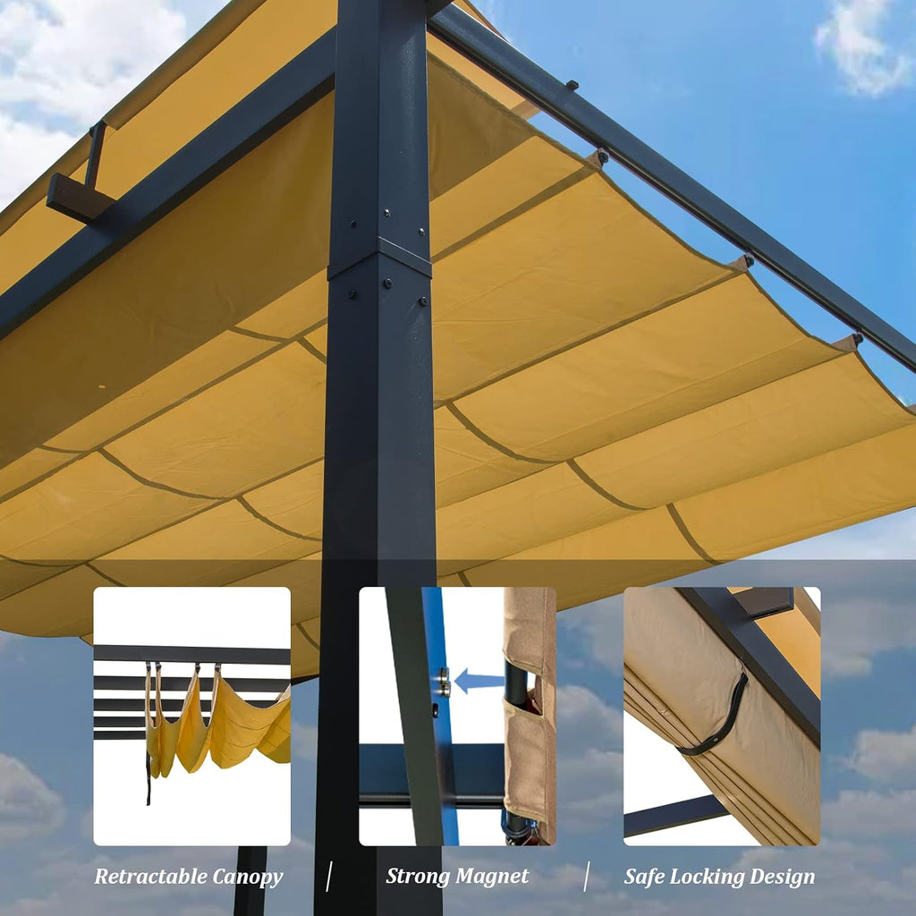 Domi 9x13FT Outdoor Pergola Canopy with Retractable Sun Shade, Weather-Resistant Aluminum Frame for Patio, Backyard, Deck, Garden, BBQ, and Gatherings