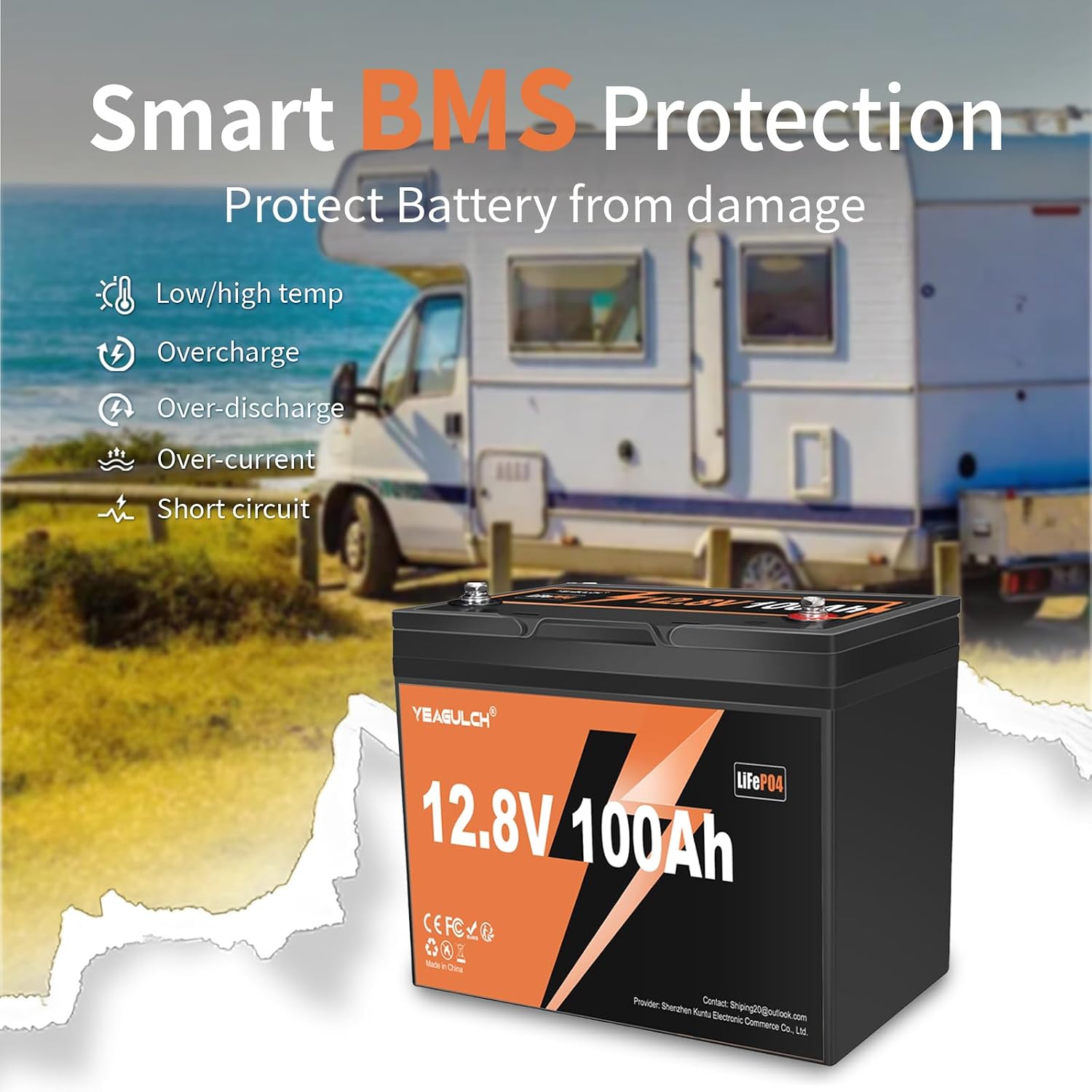 12V 100Ah LiFePO4 Lithium Battery Buit in 100A BMS 1.28kWh Up to 6000 Deep Cycle Rechargeable Lithium Iron Phosphate Battery Perfect for RV Trolling Motor Fish finder Marine
