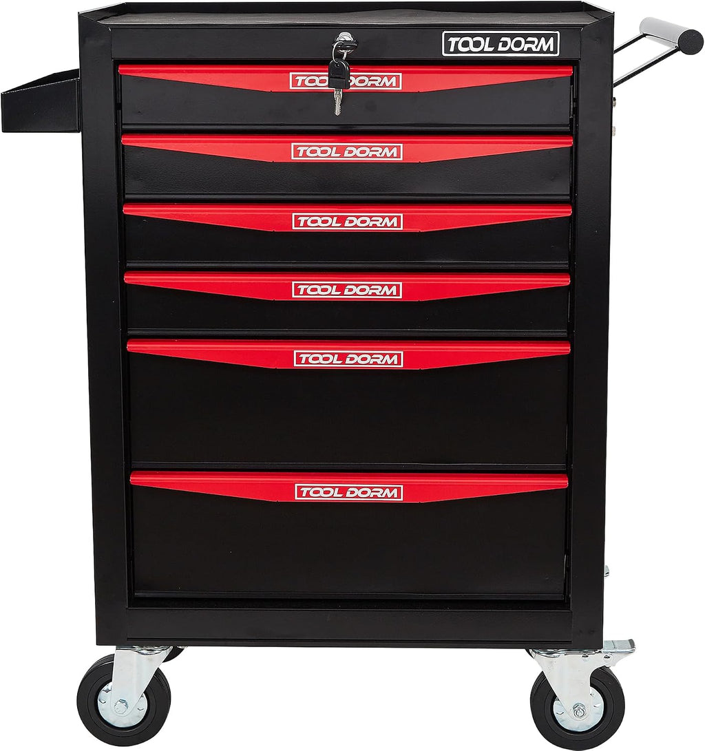 Rolling Tool Chest with Wheels, 6-Drawer Small Tool Cabinet, Metal Rolling Tool Box with Wheels and Locking System for Garage Warehouse Workshop Office Organizers and Storage (Black)