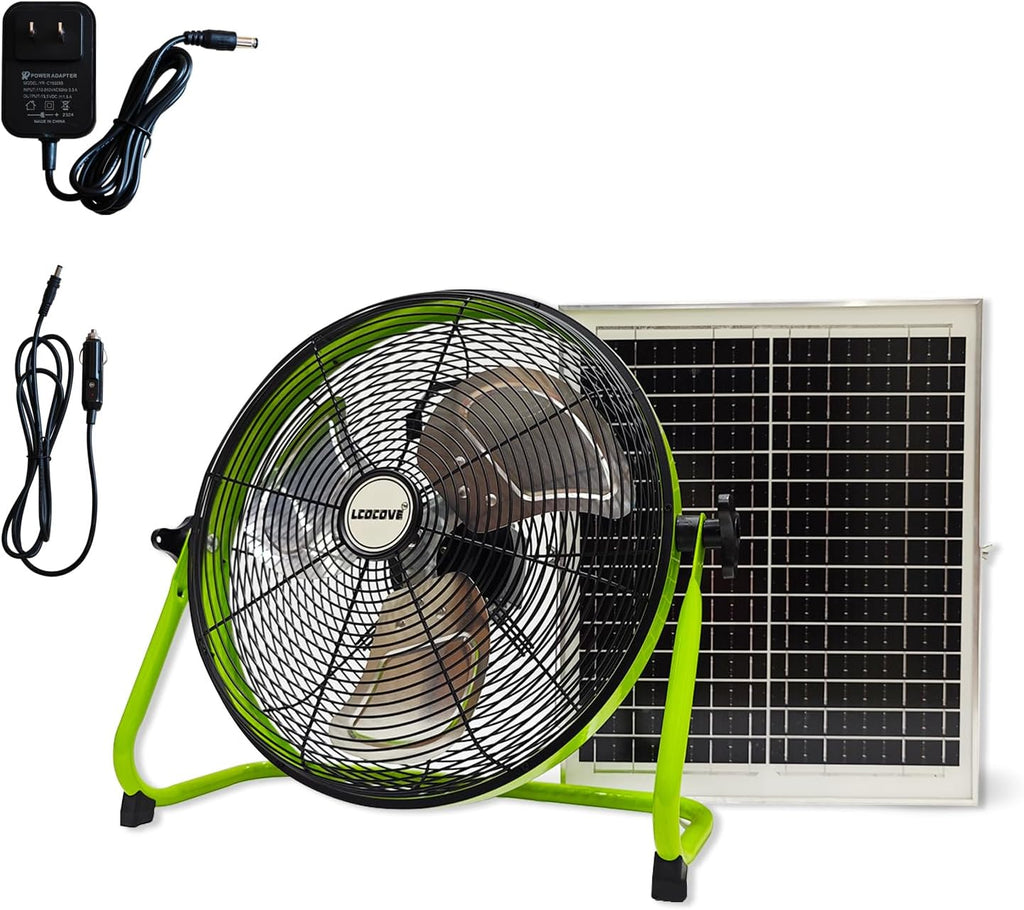 lcocove 14Inch Outdoor Fan, Battery Operated Fan Can Running 3.5-24 Hours, Solar Fans For Home,Outside,Shed,Patio,Greenhouse, with USB Output For Phone