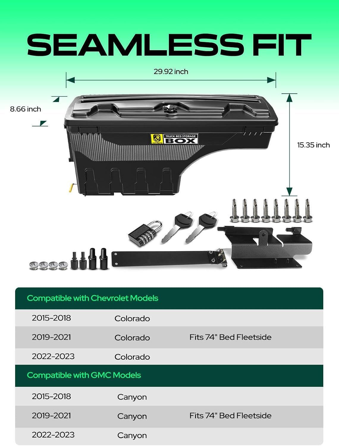 YHTAUTO Driver Side Truck Bed Storage Tool box Compatible with 2015-2023 Chevrolet Colorado & GMC Canyon, 2019-2021 Fits 74' Bed, Lockable Swing Waterproof Wheel Well Toolbox