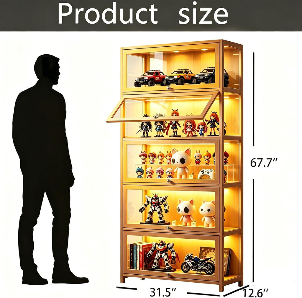 Curio Display Cabinet with Acrylic Glass Door, 5-Tier Display Case, Curio Cabinet & Bookcase for Collectibles, Display Shelf for Home, Reading Nook, Playroom, Living Room