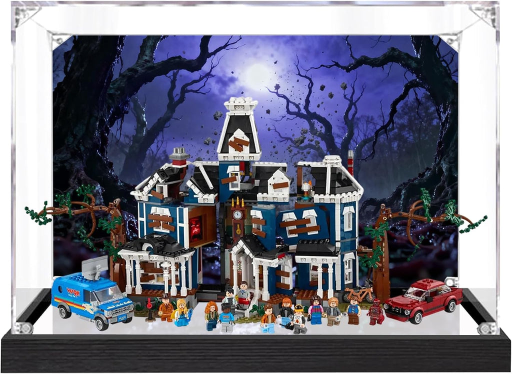 Acrylic Display Case for Lego 11370 Stranger Things: The Creel House Model, 3mm Dustproof Display Box, Display Case Compatible with Lego 11370(Model Not Included) (Background 3MM+Mirror B)
