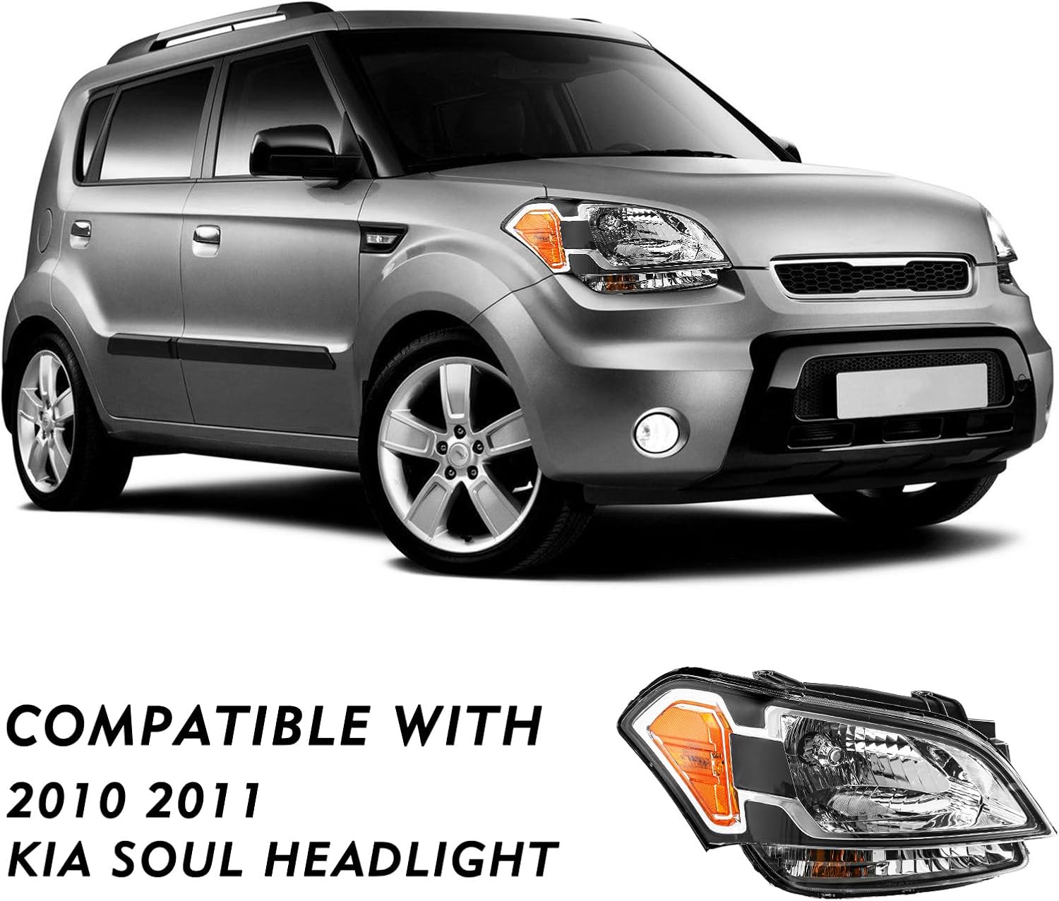 TUSDAR Halogen Headlight Assembly Replacement Fit for 2010 2011 Kia Soul Clear Headlights Right Passenger Side w/Bulbs