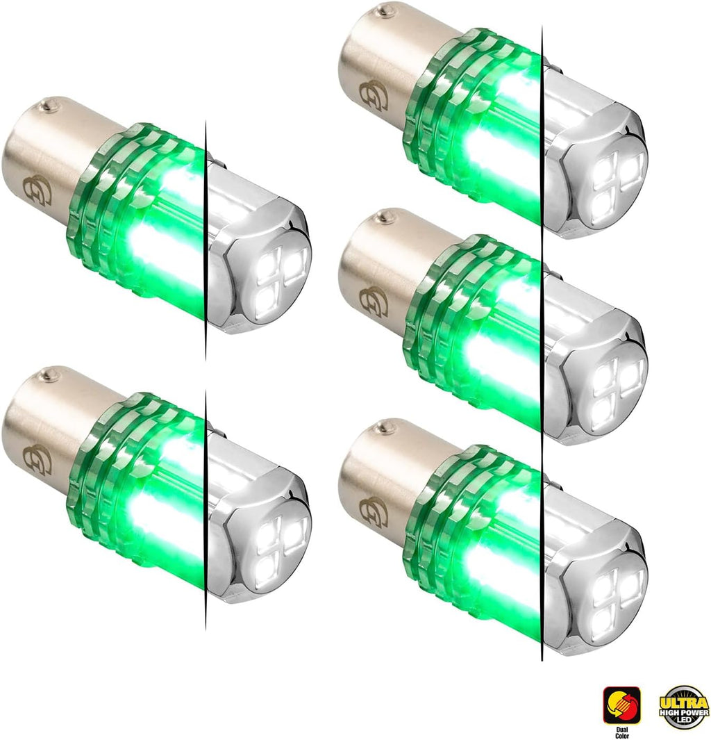 GG Grand General 70832 1157 Dual Color White/Green 15 LED Tower Bulb, 12V, 5 Pack