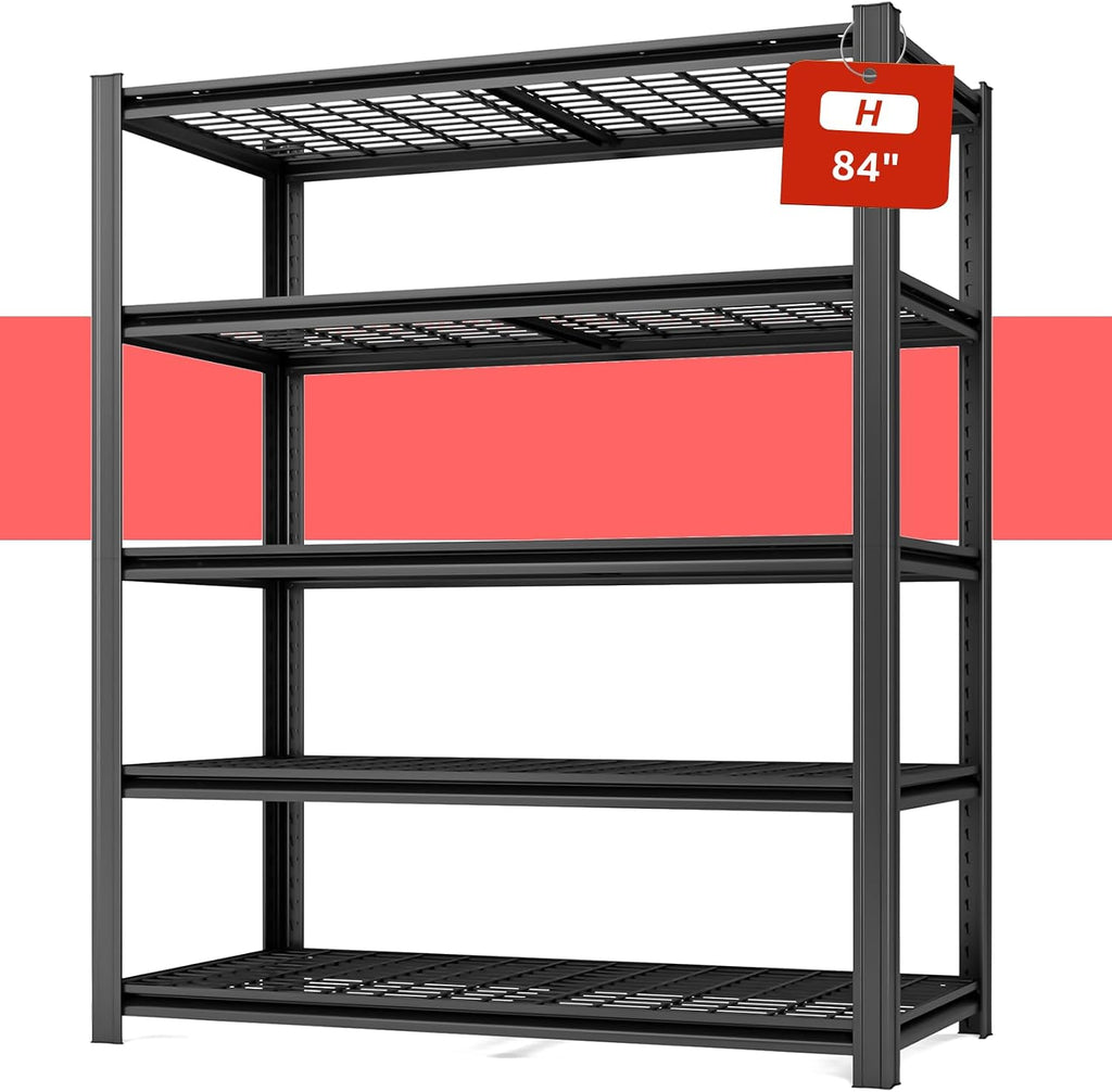 55.12' W Father&I 5-Shelf- Storage Rack Industrial Metal Adjustable Garage/Kitchen Shelves Heavy-Dudy Shelving Units Steel Organizer System for Basement/Shed, 84' H*55.12' W*24' D*, Black