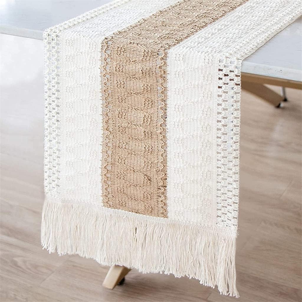 JSEIAJB Splicing Lace Burlap Table Runner Cotton Macrame Rustic Tablecloth Table Cover Romance Coffee Bed Runners(30x280cm)