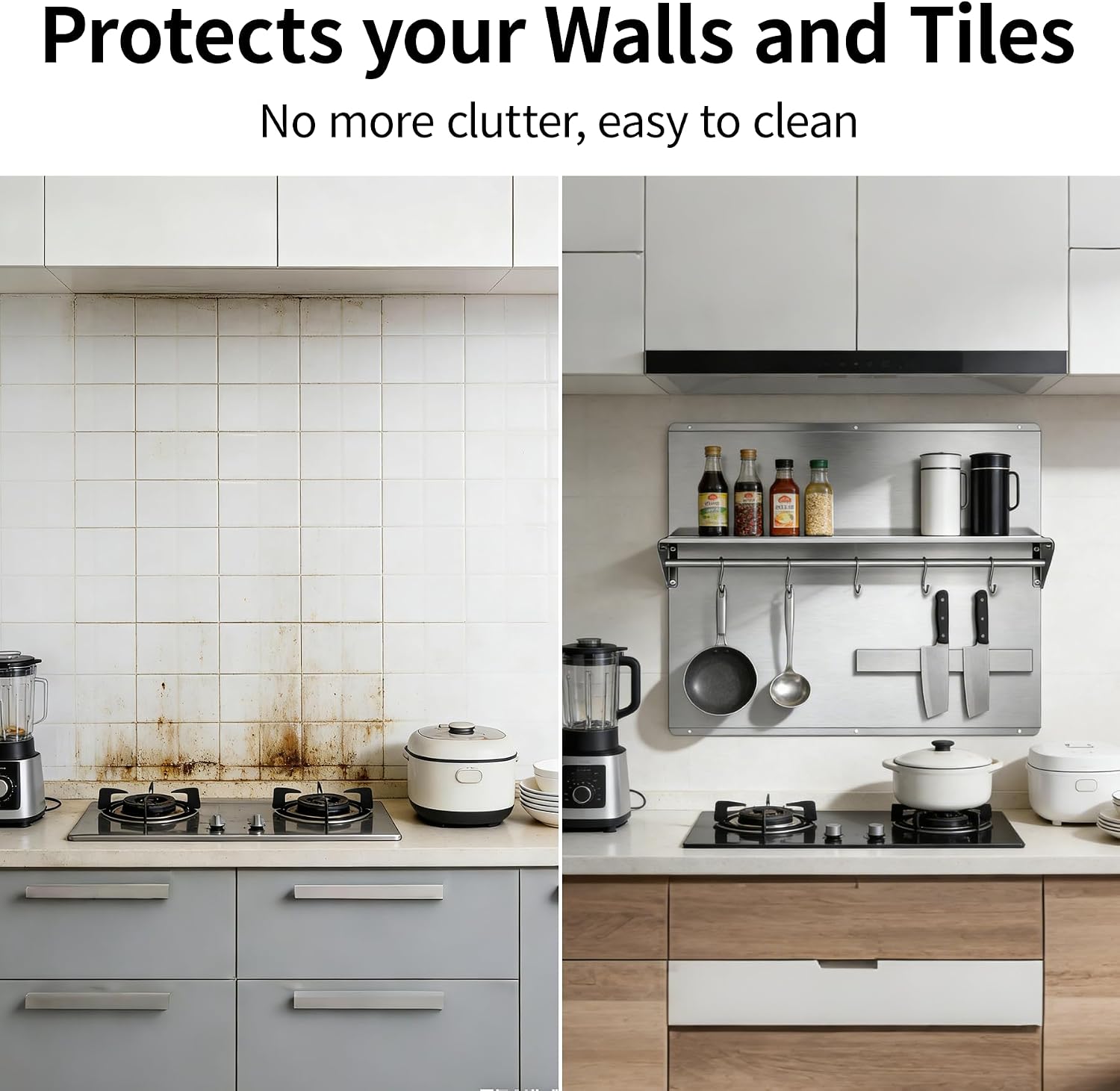 Range Backsplash – 36'x30' Stainless Steel Backsplash with Storage Shelf & Magnetic Knife Holder, Stove Backsplash for Kitchen Wall Protection, Pre-Drilled Holes for Easy Installation & Easy Clean