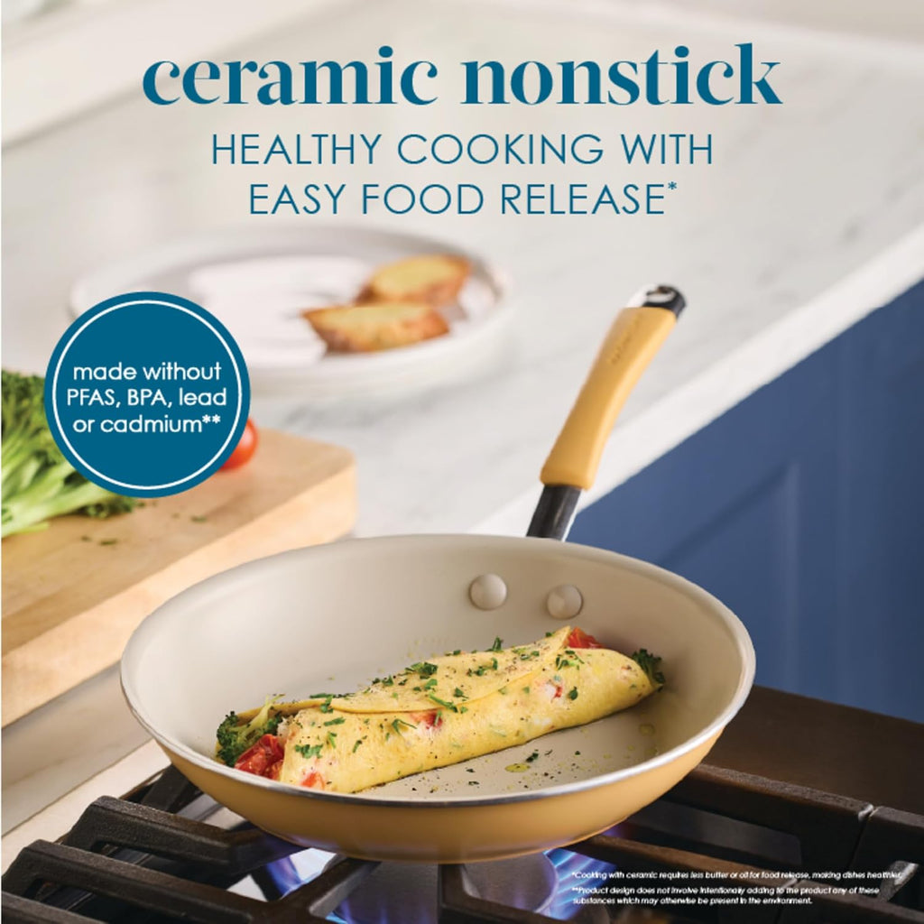Rachael Ray Cucina Ceramic Nonstick Cookware Pots and Pans Set, 13-Piece, Tumeric Yellow