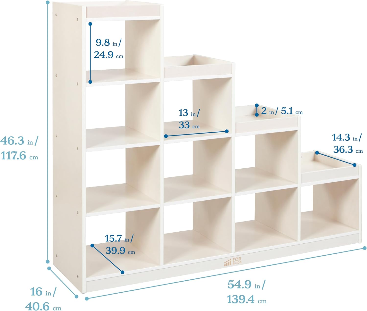 ECR4Kids 4-3-2-1 Double-Sided Cube Storage Organizer, Classroom Furniture, White Wash
