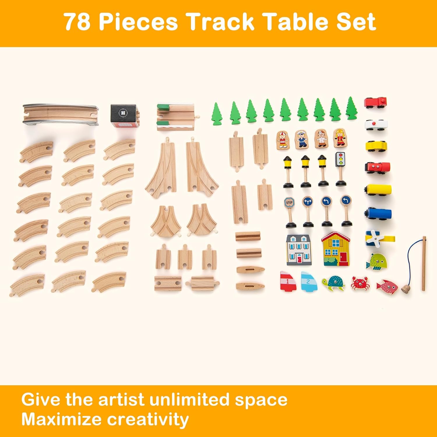 INFANS Train Table with Storage, 78 Pieces Wooden Kids Activity Toy Table Playset with Reversible Detachable Tabletop, Tracks, Train, Railway, City, Gift for Toddler Boys Girls Ages 3+
