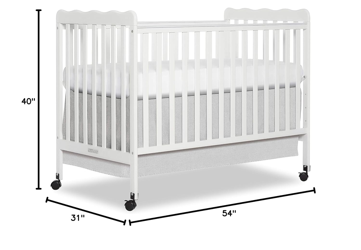 Dream On Me Carson Classic 3-in-1 Convertible Full-Size Baby Crib in White, GreenGuard Gold & BSA, 4 Mattress Heights, Converts to Day & Toddler Bed, Locking Wheels, Classic Nursery Design