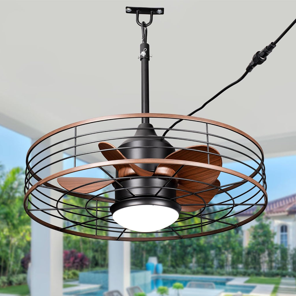 Dawn Whisper 24' Wet Rated Outdoor Ceiling Fans with Light Waterproof Outdoor Fans for Patio Porch Pergola Pavilion Plug in Hanging Gazebo Ceiling Fan with 3CCT 6-Speed DC Motor
