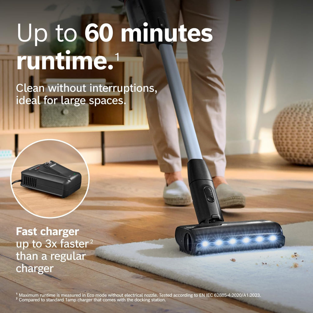 Bosch Unlimited 9 Cordless Stick Vacuum Cleaner - Up to 60 Min Battery, Fast Charger, Multi-Surface, Vacuums Pet Hair, Hard Floors and Carpets, HEPA Filter, 6 Accessories, Dark Cream