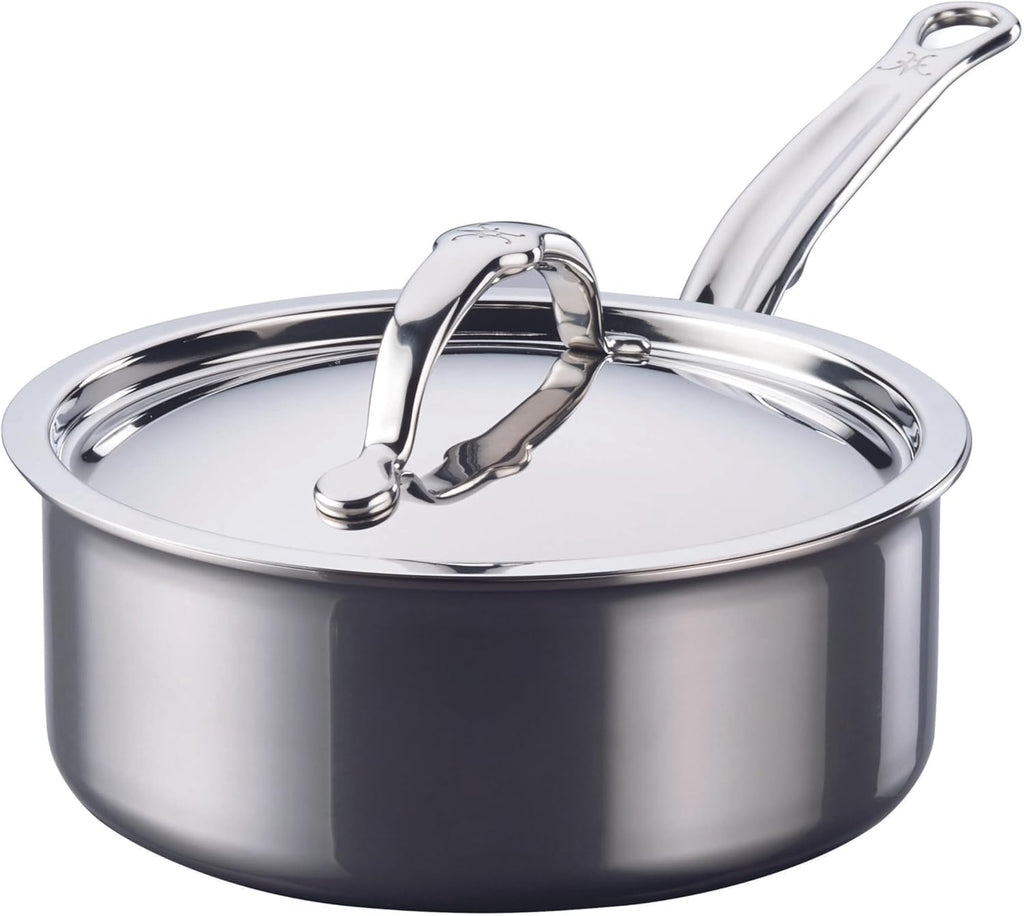 Hestan NanoBond Molecular Titanium Saucepan with Lid, 2-Quart - PFAS-Free Stainless Steel, 4x Stronger, 1050°F Oven Safe, Induction Compatible, Handcrafted Italy