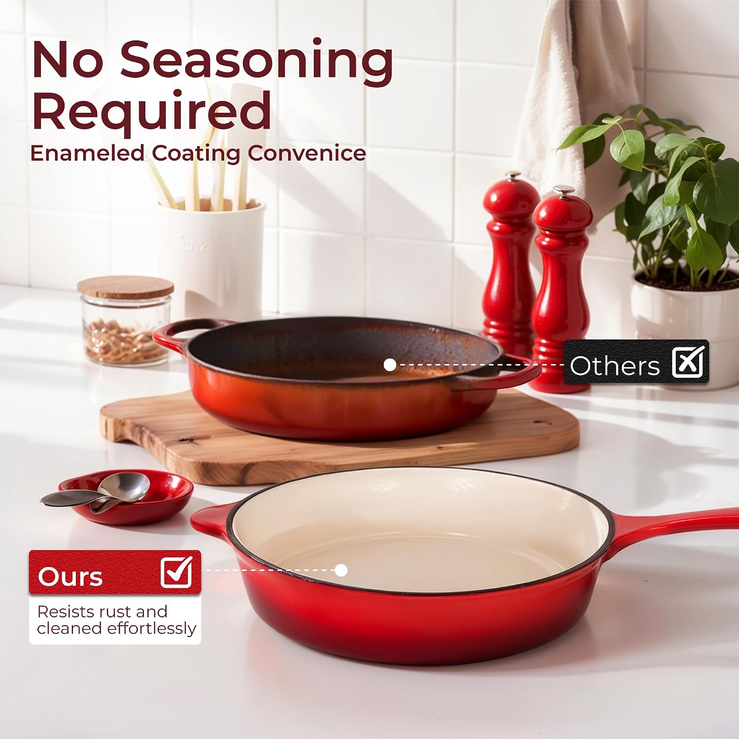 Kitchen Academy Enameled Cast Iron Cookware Sets - 7Pcs Pots and Pans Set Non Toxic, Induction Dutch Oven Set, PFOA&PFAS Free