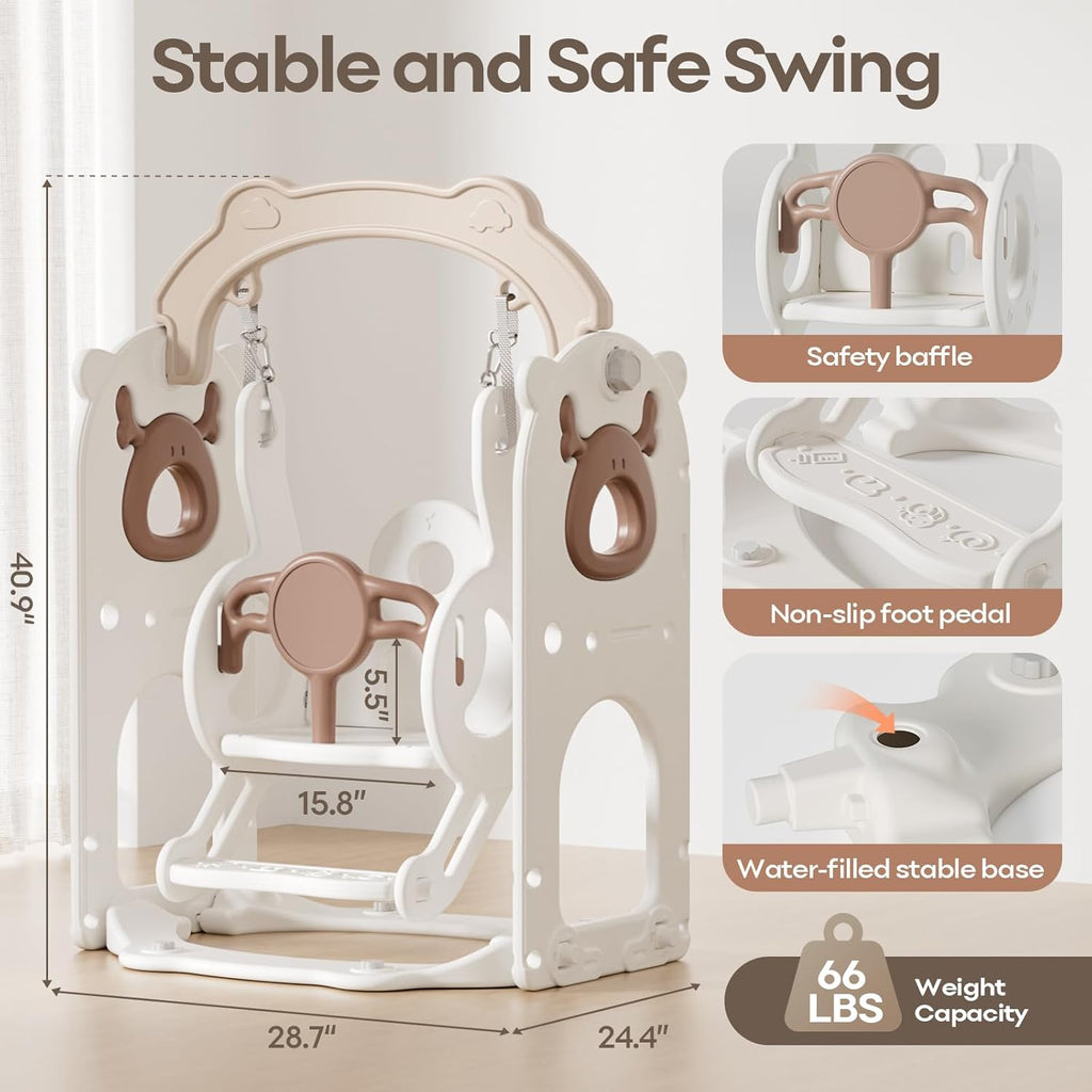 Mloong 12 in 1 Toddler Slide and Swing Set, Kids Slide for Toddlers 1-3 Years Old Baby, Indoor Outdoor with Basketball Hoop Drawing Golf for Kids Easy Assembly(Beige & Rosy Brown)(82×67×41in)
