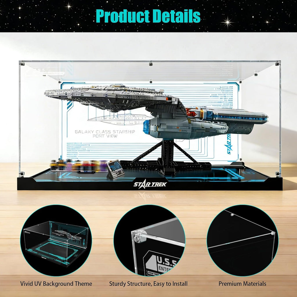Lighted Display Case for Lego 10356 Star Trek U.S.S. Enterprise, Dustproof Acrylic Showcase with Dimmable Led Light & 360° Clear View - Collector's Edition Stand for Building Sets, Gift for Fans