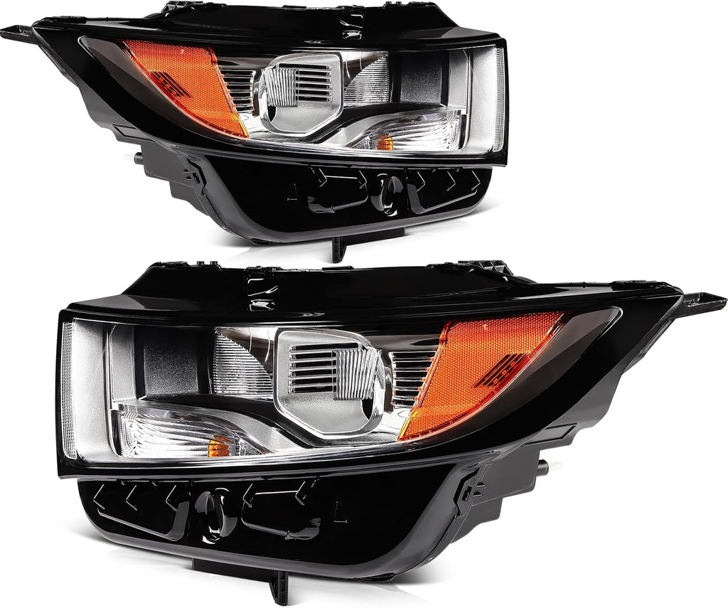 Headlights Fit 2015-2018 for Edge Driver & Passenger Side Headlight Assembly Black Housing Amber Reflector FT4Z13008A