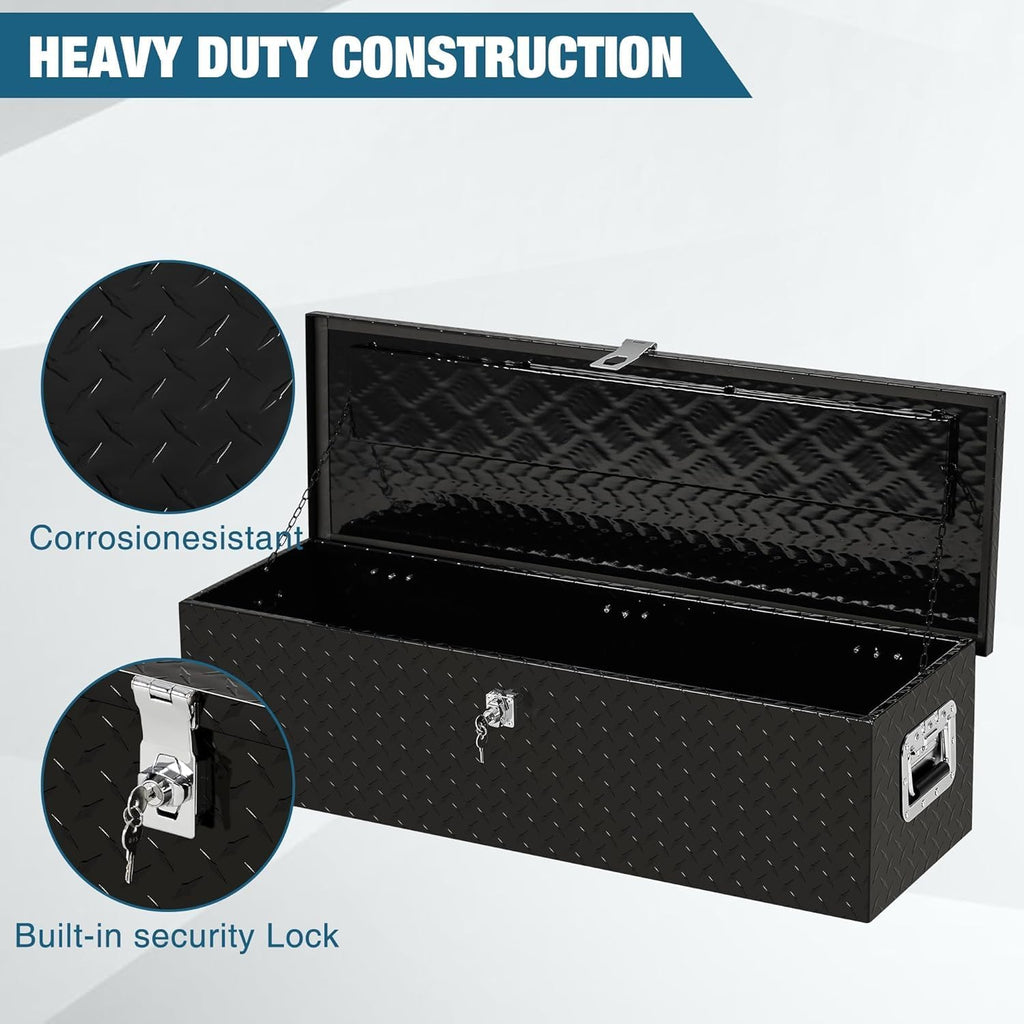 Aluminum Truck Tool Box Jobsite Storage Box Toolbox Chest Cabinet Heavy Duty Truck Bed Toolbox Gangboxes Tools Organizer Pick Up Truck Bed RV Trailer With Side Handles