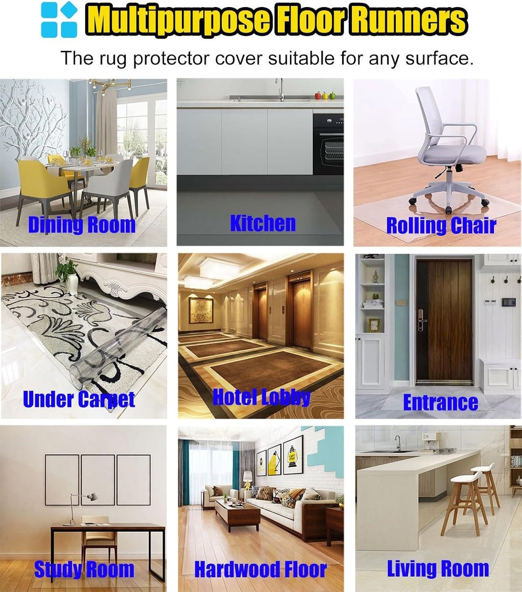 YANBI Wood/Tile HD Transparent Floor Mats, Heavy Duty Floor Runner Protector, Home Extra Large Waterproof Carpet Clear Pad, Customizable Length (Size : 145CMX350CM/4.8FTX11.5FT)