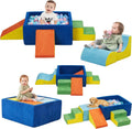 6-Piece Foam Climbing Blocks with Ball Pit for Toddlers 1-3,Soft Play Set for Indoor Climbing & Sliding,Modular Baby Gym for Gross Motor Skills,Machine Washable,Colorful(Balls Not Included)