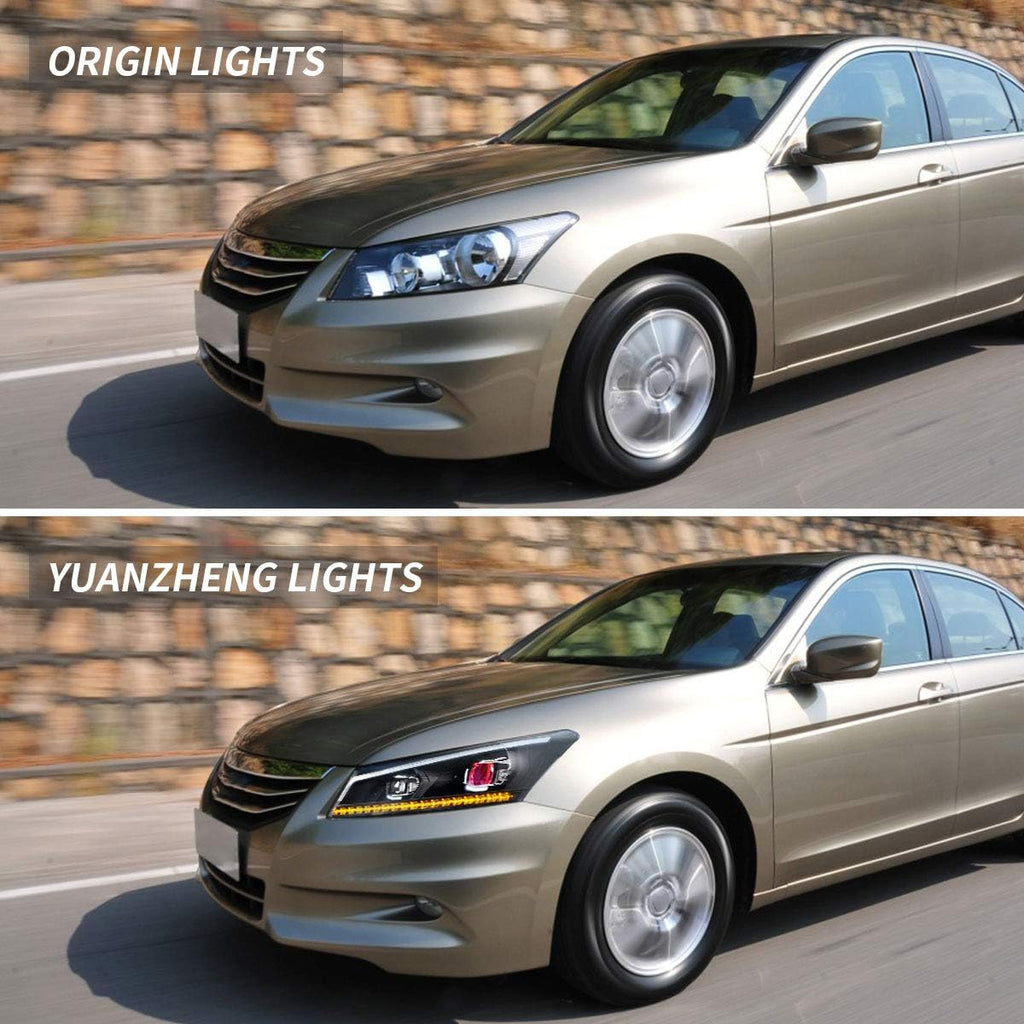 VLAND LED Projector Headlights Assembly for [Honda Accord EX, LX, EX-L Sedan 2008-2012 (NOT fit 2-Dr Coupe)] with Sequential Turn Signal 3157 light bulbs (No include), YAA-HD-0145AH, (Demon eyes)
